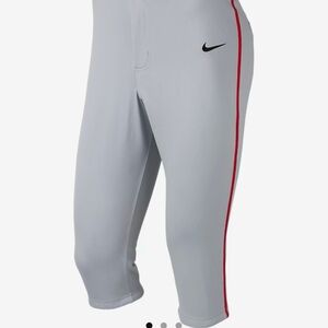 Nike Light Gray Baseball Pants with Red Side Stripe